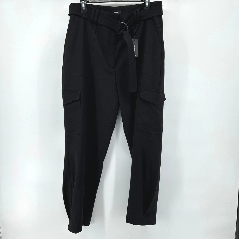 EXPRESS Cargo Pants Super High Waisted Belted Ankle Dark Academia Streetwear 14R